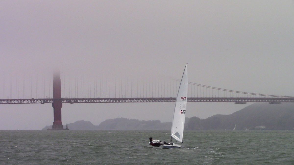 Namkhai sailing in front of the Golden Gate Bridge